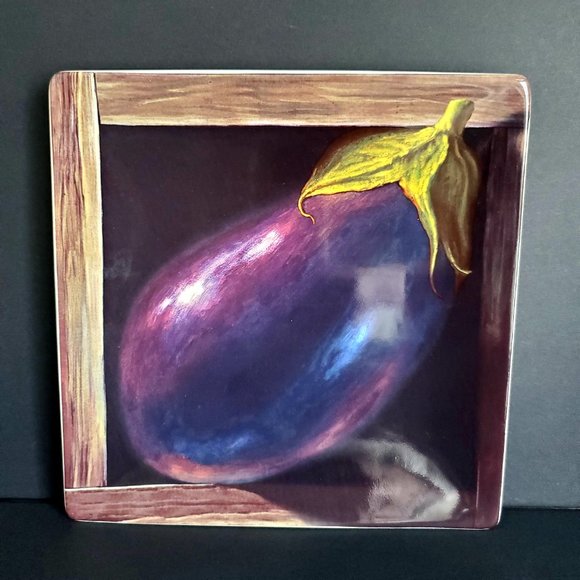 Vibrant Colourful Veggies Square Plates Faux Wood Design Border 8" x 8" *READ* - Picture 5 of 7